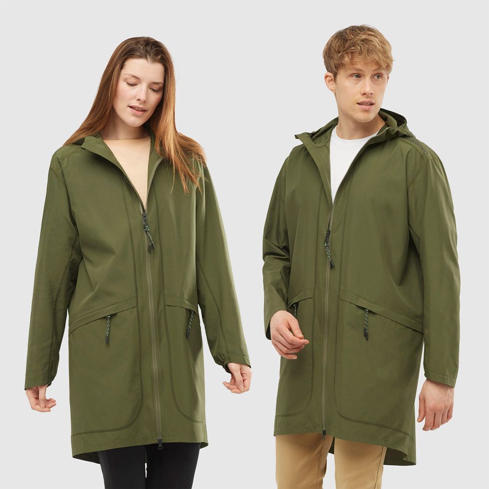 Salomon Singapore Mens Wind Breakers - OUTLIFE LONG PACKABLE Olive | 91675-IOPH